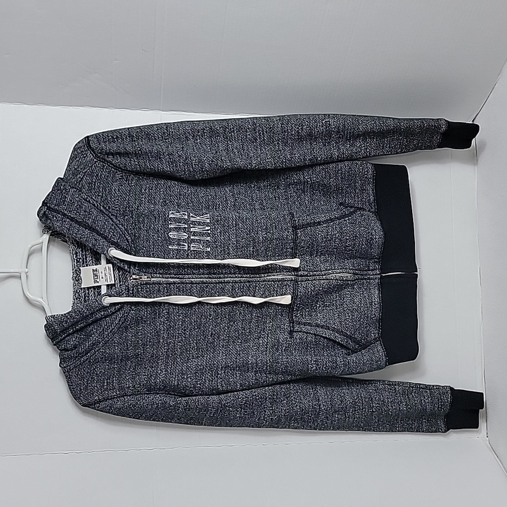 PINK Victoria's Secret Women's Heather Gray Hooded Full Zip Sweatshirt, XS